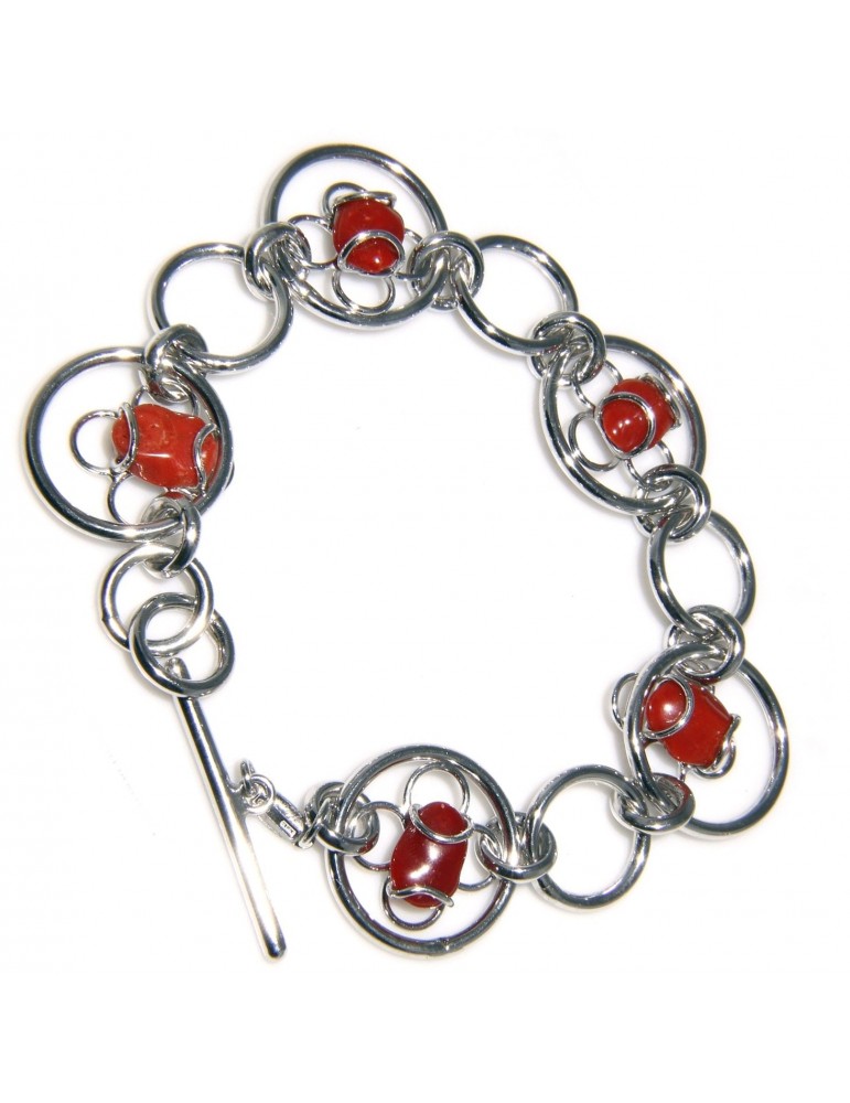 Bracciale corallo Argento 925 cerchi e fiori verace naturale Bracciale corallo Argento 925 cerchi e fiori verace naturale