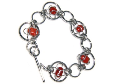 NLB|Bracciale corallo Argento 925 cerchi e fiori verace naturale