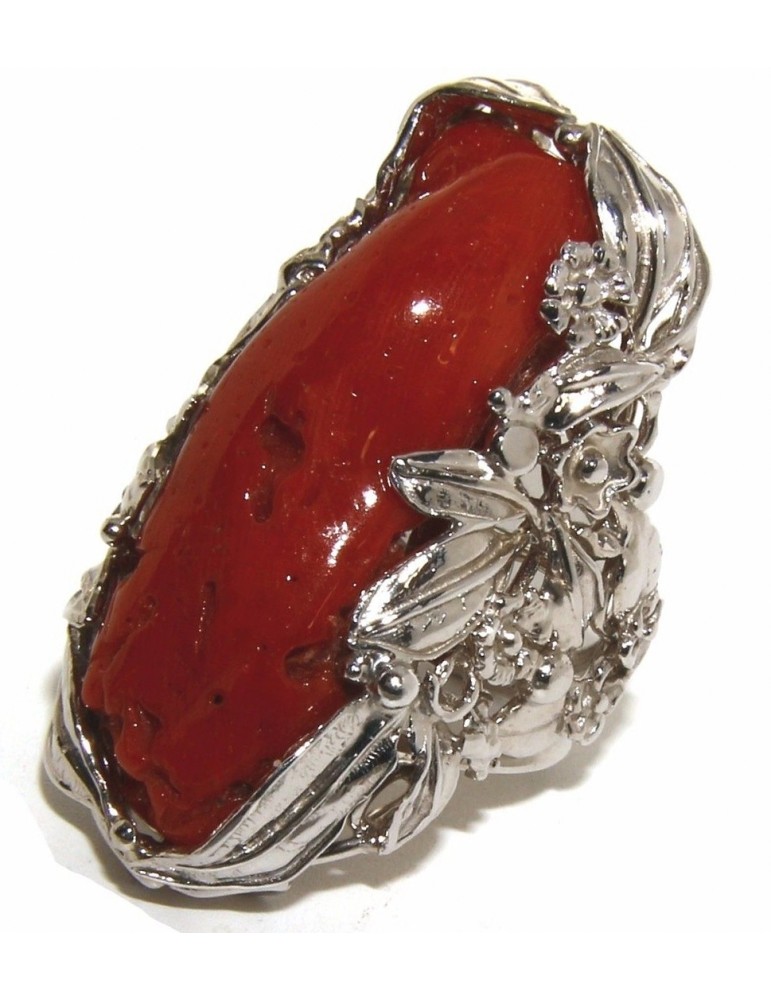 large baroque adjustable natural red coral ring silver 925