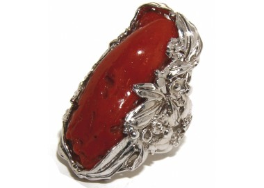 NLB|large baroque adjustable natural red coral ring silver 925