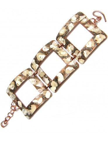 Bracciale rame donna quadri grandi crema panna glitter