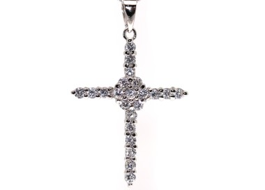 NLB|925 sterling silver celtic cross pendant necklace with white cubic zirconia choker
