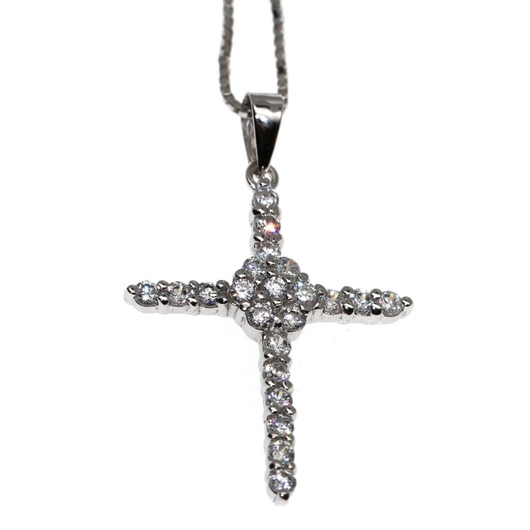 NLB|collana argento 925 croce ciondolo celtica pave' zirconi bianchi girocollo