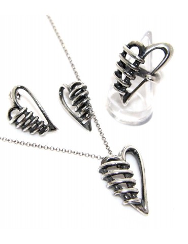 ring earrings necklace 925 silver bandaged heart burnished antiqued