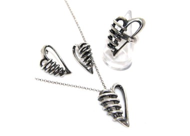 NLB|anello orecchini collana argento 925 cuore bendato brunito anticato