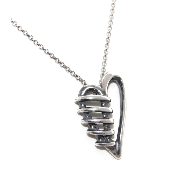 NLB|anello orecchini collana argento 925 cuore bendato brunito anticato