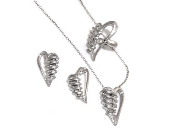 NLB|ring earrings necklace 925 silver bandaged heart satin