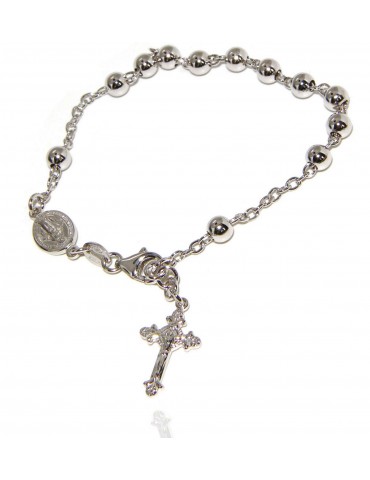Bracciale rosario Argento 925 palline da 5 mm rodiato per uomo e donna