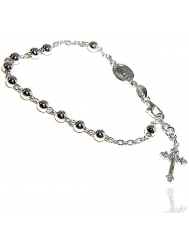 Bracciale rosario Argento 925 palline da 5 mm chiaro per uomo e donna