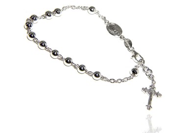 NLB|Bracciale rosario Argento 925 palline da 5 mm chiaro per uomo e donna
