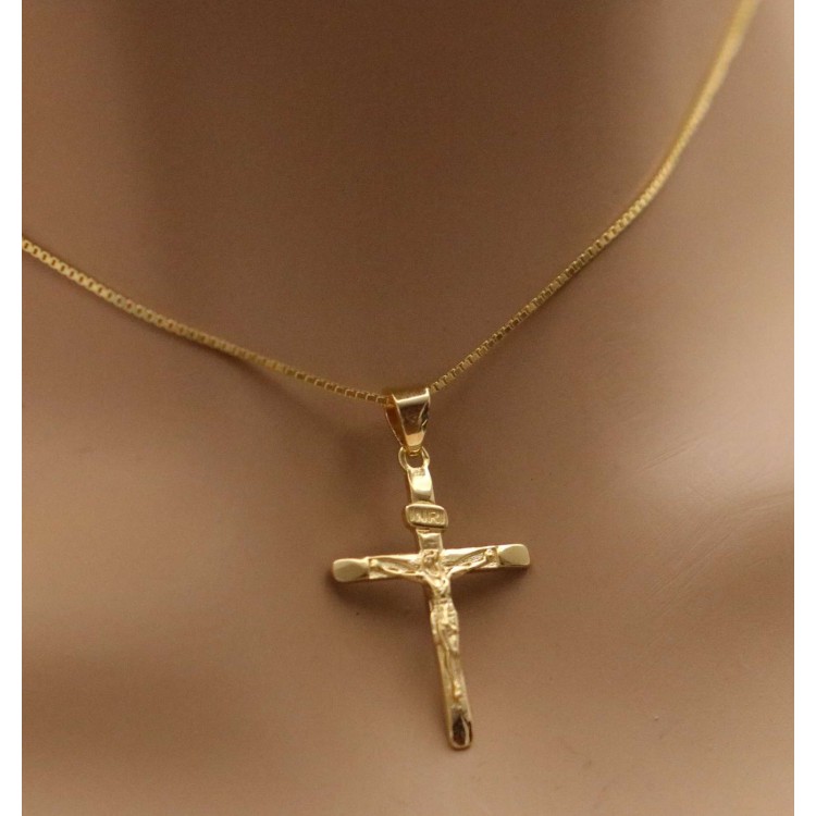 NLB|925 silver cross necklace with yellow gold plated crucifix for men and women