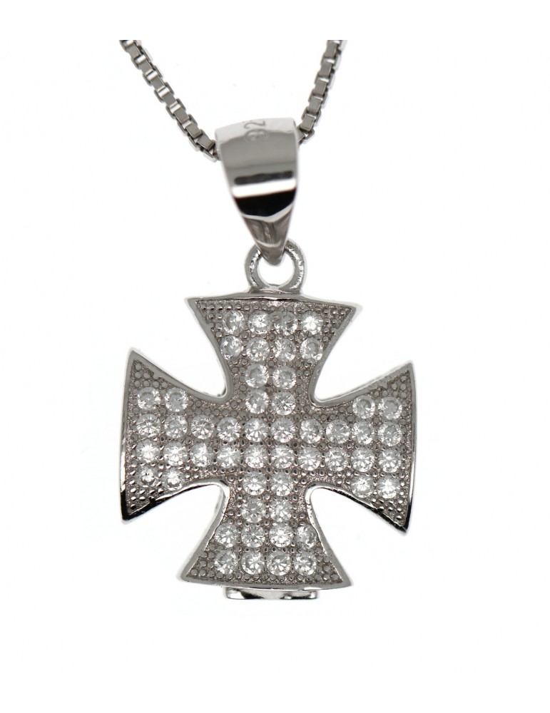 collier argento 925 croce maltese zirconi ciondolo collana collier argento 925 croce maltese zirconi ciondolo collana