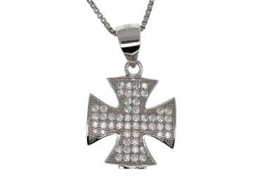 NLB|collier argento 925 croce maltese zirconi ciondolo collana