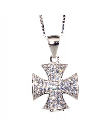 collier argento 925 croce maltese zirconi ciondolo collana