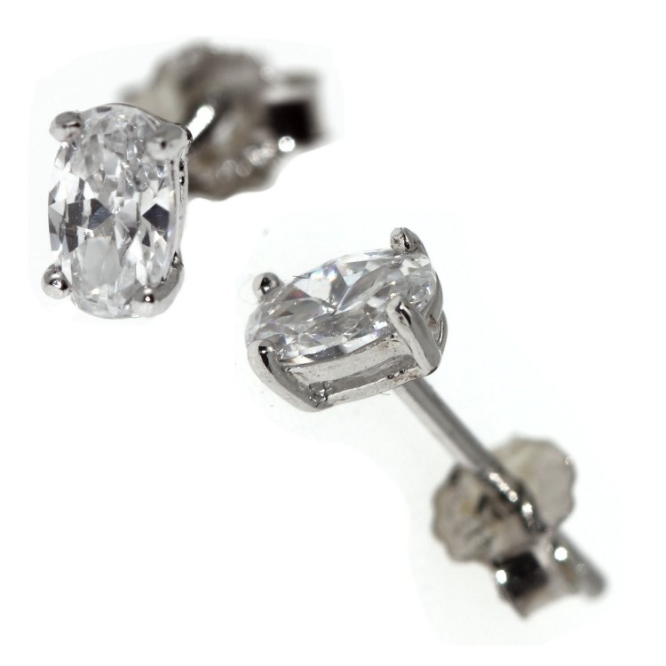 NLB|925 silver small oval earrings with white cubic zirconia (one pair)