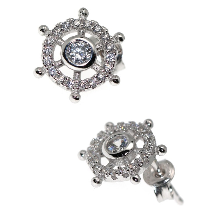 NLB|925 silver rudder earrings nautical line point light cipollino zircons