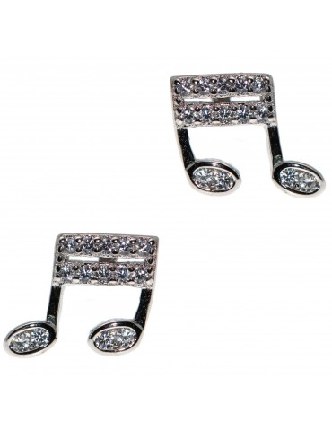 Orecchini argento 925 a forma di note musicali, con zirconi
