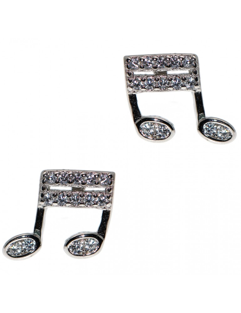 Orecchini argento 925 a forma di note musicali, con zirconi Orecchini argento 925 a forma di note musicali, con zirconi