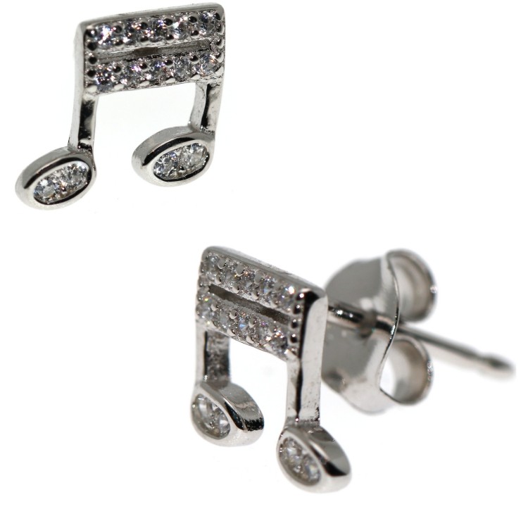 NLB|925 silver earrings in the shape of musical notes, with zircons