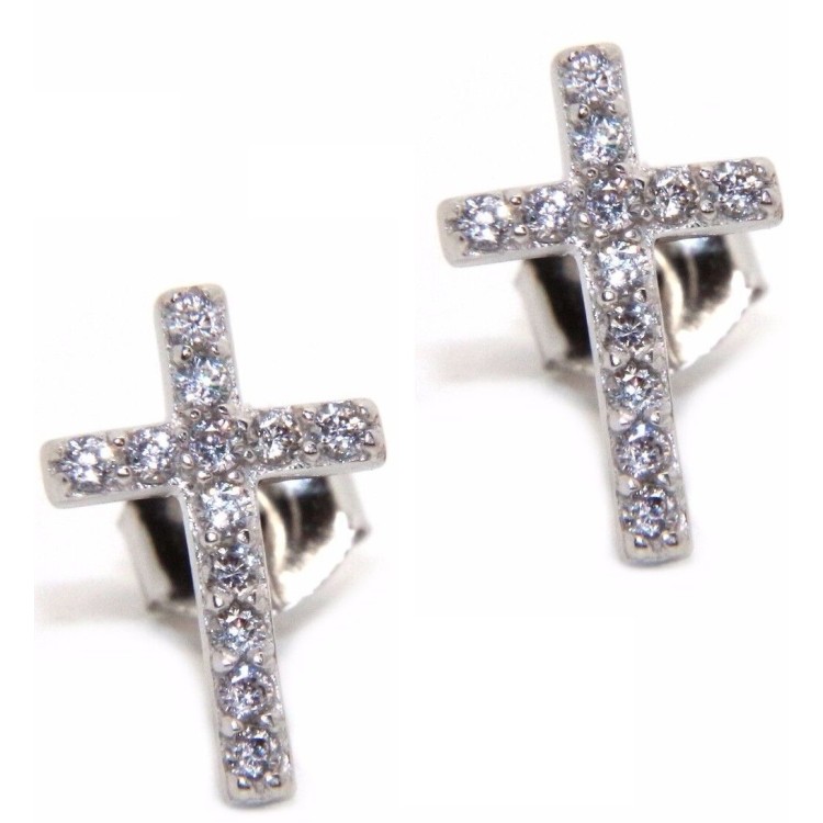 NLB|orecchini argento 925 croce zircone bianco 11x7,5 mm a pavè