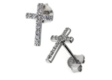 NLB|Silver 925: earrings light cross pendant white zircon 11x7.5 mm woman man