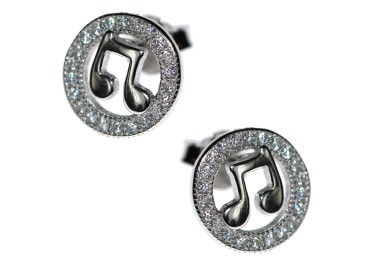 NLB|925 silver musical note button earrings and zircons