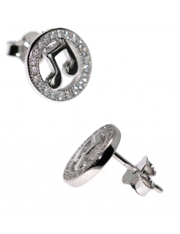 925 silver musical note button earrings and zircons