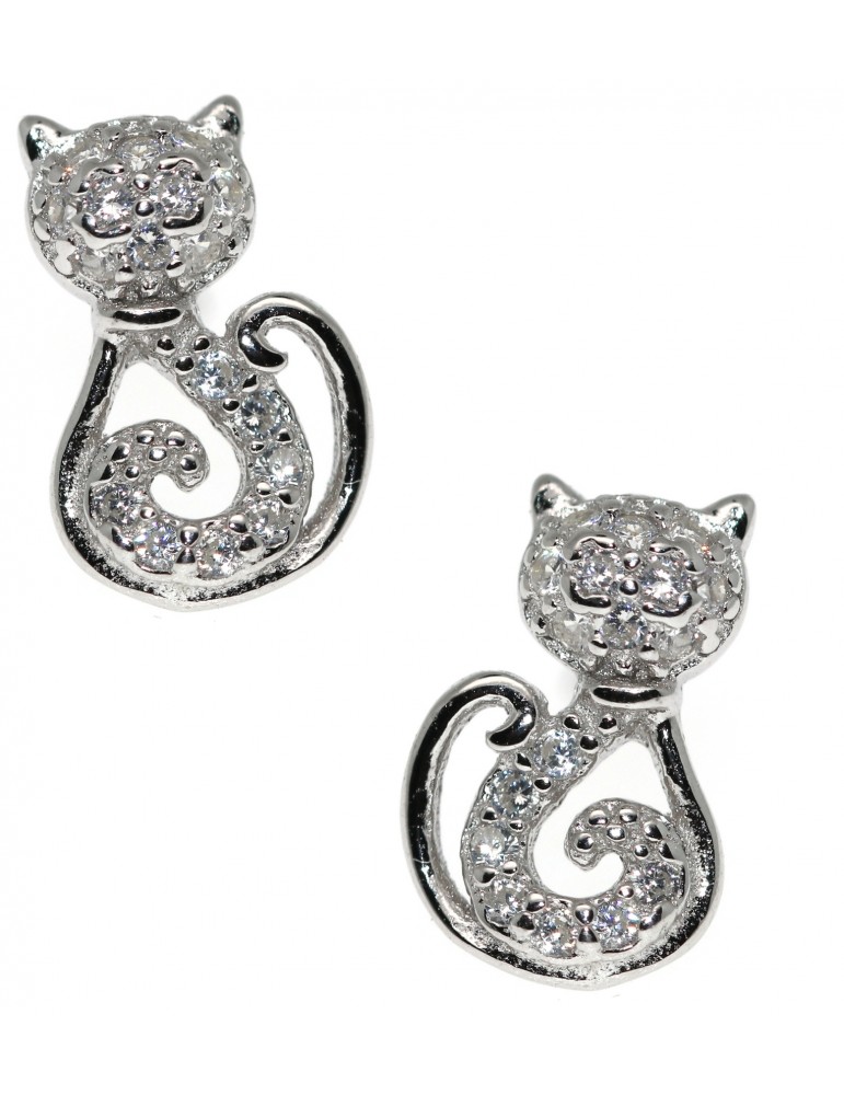 orecchini argento 925 gatto zirconi bianchi micio gattino stilizzato contrariè NALBORI orecchini argento 925 gatto zirconi bianchi micio gattino stilizzato contrariè NALBORI