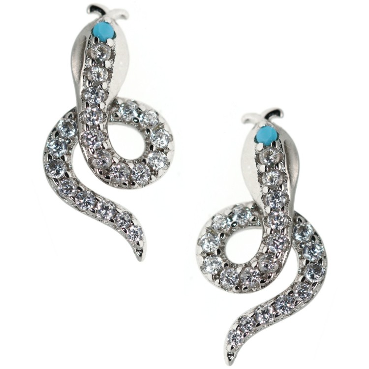 NLB|earrings silver 925 snake brilliant white zircons turquoise code contrariè