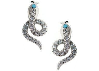 NLB|earrings silver 925 snake brilliant white zircons turquoise code contrariè