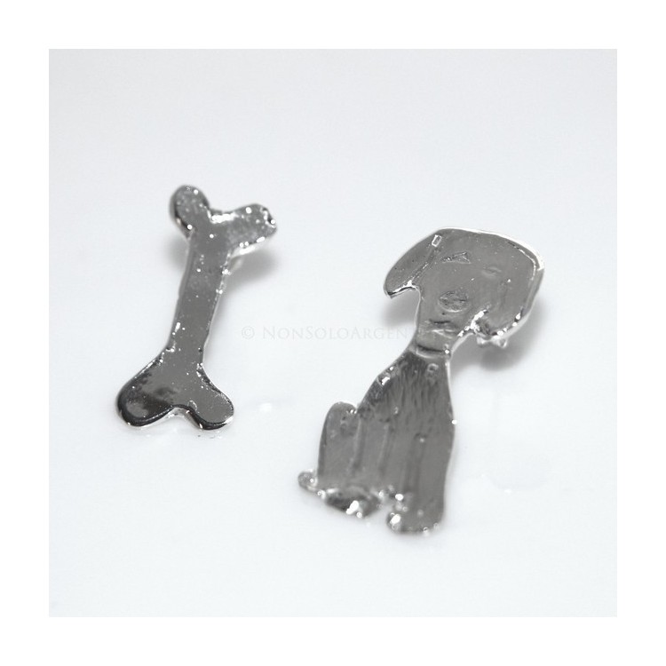 NLB|argento 925 : orecchini CANE e OSSO i donna HAND MADE Massiccio argento 925