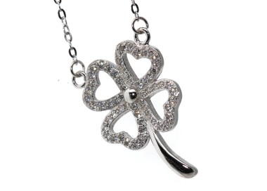 NLB|collana quadrifoglio argento 925 ciondolo grande donna zirconi bianchi