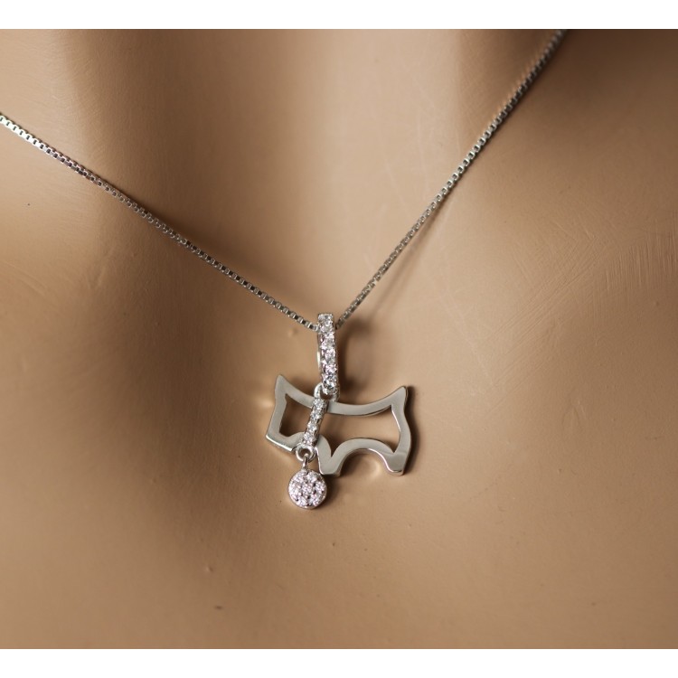 NLB|Collana argento 925 ciondolo cane con collare e medaglietta collier donna