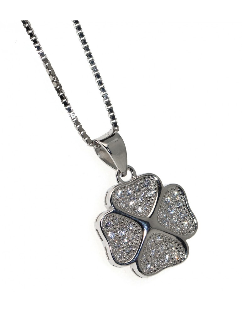 collier argento 925 ciondolo quadrifoglio pavè di zirconi donna collana collier argento 925 ciondolo quadrifoglio pavè di zirconi donna collana