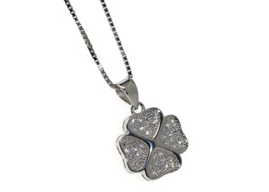 NLB|collier argento 925 ciondolo quadrifoglio pavè di zirconi donna collana