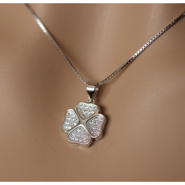 NLB|925 silver collier pendant four-leaf clover pavé with zircons woman necklace