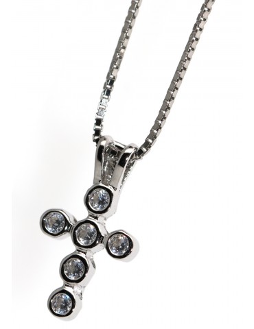 Collana  argento 925 con ciondolo croce piccola di zirconi, per uomo e donna