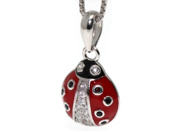 NLB|collana coccinella argento 925 zirconi bianchi  rossa a pois neri