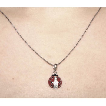 NLB|925 silver ladybug necklace red white zircons with black polka dots