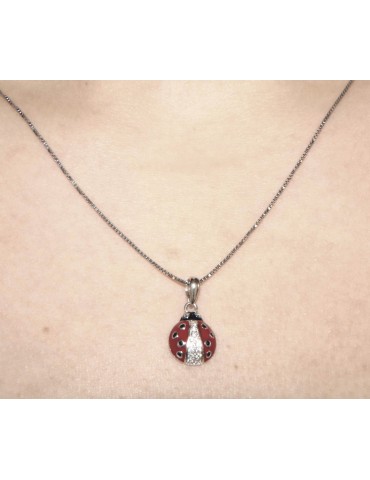collana coccinella argento 925 rossa a pois neri zirconi bianchi