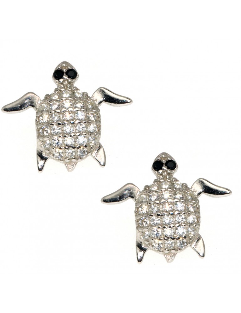 orecchini tartaruga argento 925 pavè zirconi bianchi occhi neri brillanti orecchini tartaruga argento 925 pavè zirconi bianchi occhi neri brillanti