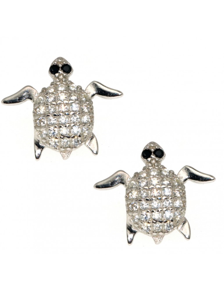 turtle earrings 925 silver pavè white zircons brilliant black eyes