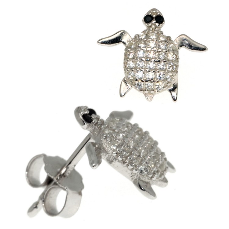 NLB|turtle earrings 925 silver pavè white zircons brilliant black eyes
