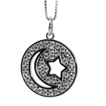 NLB|925 silver necklace moon and star pendant with zircons woman NALBORI
