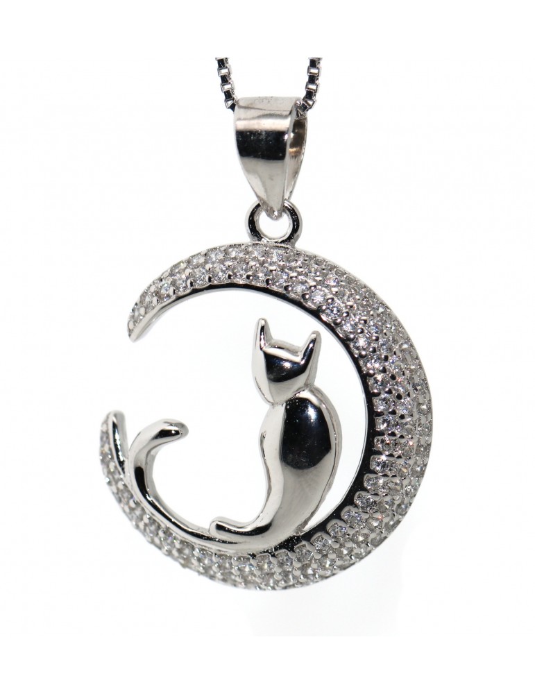 NALBORI Collana luna gatto a ciondolo argento 925 per donna 19mm zirconi NALBORI Collana luna gatto a ciondolo argento 925 per donna 19mm zirconi