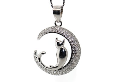 NLB|Silver 925: Necklace Venetian woman necklace with pendant moon cat 19mm NALBORI original