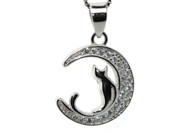 NLB|Collana luna gatto argento 925 ciondolo zirconi pavè per donna NALBORI