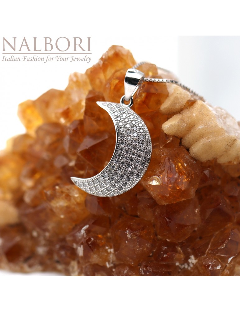 Collana mezza luna argento 925 ciondolo pavè zirconi donna medaglia NALBORI negozio ufficiale Collana mezza luna argento 925 ciondolo pavè zirconi donna medaglia NALBORI negozio ufficiale