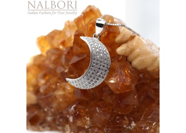 NLB|925 silver half moon necklace with large cubic zirconia pave pendant for woman NALBORI official store