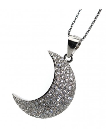 Collana mezza luna argento 925 ciondolo pavè zirconi donna medaglia NALBORI negozio ufficiale